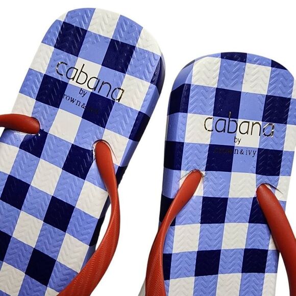 Cabana by Crown & Ivy Women Shoes, "Eva" Blue & Red Gingham Flip Flops, Sz 6 - Picture 2 of 6